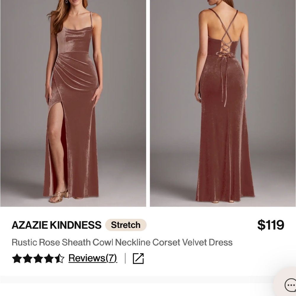Azazie Rustic Rose Size A2 Velvet Bridesmaids Dress